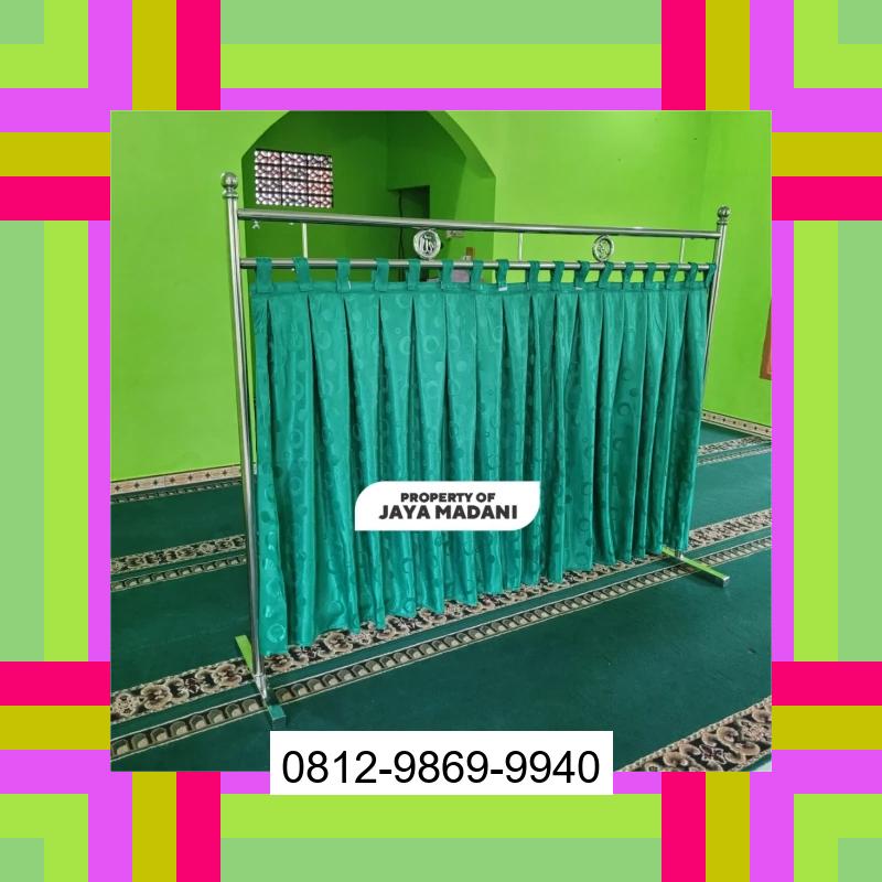 0812-9869-9940 Eksklusif, Jual Partisi Sekat Shaf Pembatas sholat Masjid musholla stainless musholla Tirai Shaf Masjid Free kain Pintu Rime Gayo