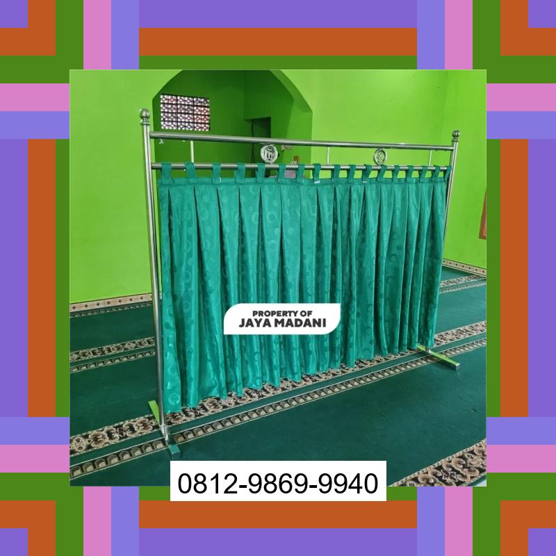 0812-9869-9940 Eksklusif, Jual Partisi Sekat Shaf Pembatas sholat Masjid musholla stainless musholla Tirai Shaf Masjid Free kain Salawati Tengah